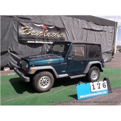 1997 JEEP WRANGLER 4X4 4WD ~ 72,101 MILES VIN: 1J4FY29PXVP536462, SUV, 4WD, I4, 2.5L, GREEN, WINDSHI