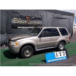 2001 FORD EXPLORER SPORT ~ 146,706 MILES VIN: 1FMYU60EX1UA12376, SUV, RWD, V6, 4.0L, GOLD, A/C COLD,