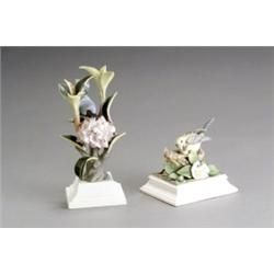 Two Boehm Polychrome Bisque Figures of Birds, The first, Black Throated Blue Warbler, issued in...