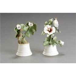 Two Boehm Polychrome Bisque Figures of Birds, The first, Ruby-Crowned Kinglet, issued in 1957 f...