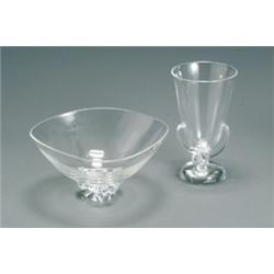 Steuben Clear Glass Bowl and Vase, Designed by George Thompson, The first, possibly a Tricorn...