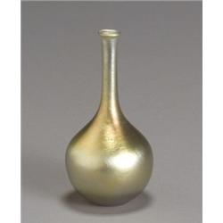 Tiffany Favrile Glass Vase, Circa 1912, The bulbous gold body continuing to a narrow cylindri...