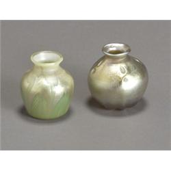 Two Tiffany Favrile Glass Miniature Vases, Circa 1905-1907, The first having a circular gold...