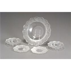 Group of Nine Lalique Frosted and Molded Clear Glass Table Articles, Post 1945, Consisting of...