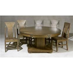 American Arts & Crafts Oak Dining Room Suite, Design Attributed to Louis Rorimer, Cleveland, Fi...