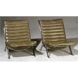 Pair of Contemporary Chromed Metal Lounge Chairs, Design Possibly by Paul Kjaerholm, Circa 1950...