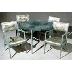 Piero Fornasetti Painted and Transfer-Printed +Madrepore ' Wood Table and Four Chairs, Designed...