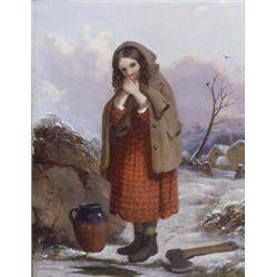 G. F. Day (British 19th Century), Portrait of a Young Girl in a Winter Landscape, Signed with...