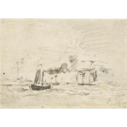 EugÄne Boudin (French 1824-1898), Sailing Vessels at Sea, Signed with artist 's initials E.B....