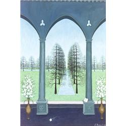 Jacqueline Benoit (French b. 1928), Landscape with Colonnade and White Lilies, Signed J. Beno...