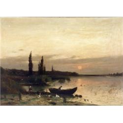 Carl Watzelhan (Austrian 1867-1942), Moored Boat at Sunset, Signed Carl Watzelhan and dated 9...