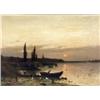 Image 1 : Carl Watzelhan (Austrian 1867-1942), Moored Boat at Sunset, Signed Carl Watzelhan and dated 9...