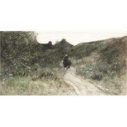 Jan van (Johannes Cornelius) Essen (Dutch 1854-1936), Country Lane with Figures, Signed Jan v...