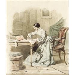 Johannes Vetten (Dutch 1827-1866), Dressmaker Working at a Table, Signed J. Vetten and dated...