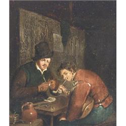 After Adrian Van Ostade (Dutch 19th Century), Tavern Scene with Men Smoking Pipes, Signed wit...