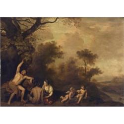 Attributed to Cornelius van Poelenburgh (Dutch 1586-1667, Bacchus in a Landscape with a Satyr a...