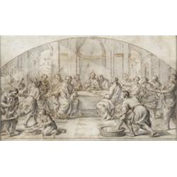 Italian School (17th-18th Century), The Last Supper, Unsigned, Sepia ink and wash on paper;...