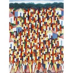 Laurent Casimir (Haitian 20th Century), Celebration in a Mountainside Village, Signed Casimir...