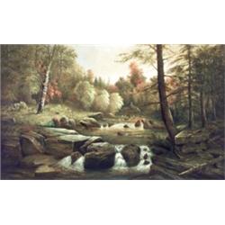 Peter Fishe Reed (American 1817-1887), Autumn Forest Landscape with Creek, Signed P.F. Reed l...