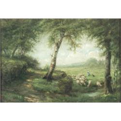 Franklin C. Courter (American 1854-1957), Landscape with Sheep, Signed F.C. Courter l.r., O...