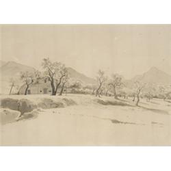 William Stanley Haseltine (American 1835-1900), Tivoli, Unsigned, Ink, wash and pencil on p...