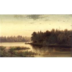 Ernest Parton (American 1845-1933), Sunrise on a River, Signed Ernest Parton l.l., Oil on b...