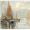 Image 1 : American School, 20th Century, Harbor Scene with Sailboats, Signed C.C******and dated 27 (?)...