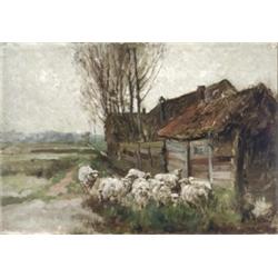 Mathias J. Alten (American 1871-1938), Landscape with Herd of Sheep, Signed M. Alten l.r.,...