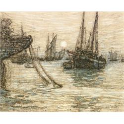 Walter Griffin (American 1861-1935), Harbor in Brittany, Signed Griffin in pencil l.r.; also...