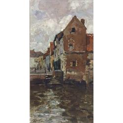 Samuel Heller (American Late 19th-Early 20th Century), View of a European Canal, Signed Helle...