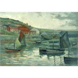 Edgar Hewitt Nye (American 1879-1943), Harbor Scene with Sailboats, Signed E. Nye l.r., Oil...