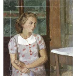 Edmund Quincy (American 1903-1997), Young Woman Before a Window, Unsigned; also with estate s...