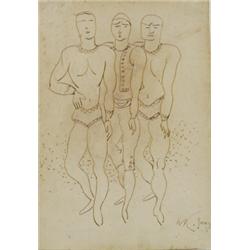 Walter Kuhn (American 1880-1949), Three Acrobats, Signed W.K. and dated June 37 l.r., Sepia...