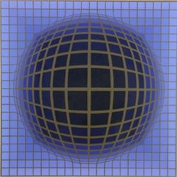 Victor Vasarely (Hungarian b. 1908), Composition in Blue and Gold, Serigraph in color, signed...