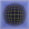 Image 1 : Victor Vasarely (Hungarian b. 1908), Composition in Blue and Gold, Serigraph in color, signed...