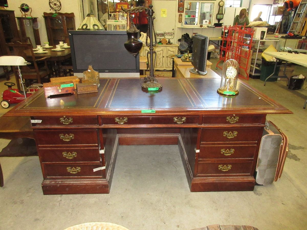 Very large executive desk with leather insert top