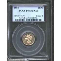 1868 3CN PR65 Cameo PCGS.