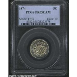 1874 5C PR65 Cameo PCGS.