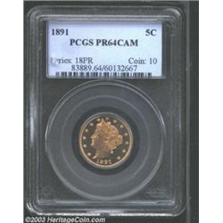 1891 5C PR64 Cameo PCGS.
