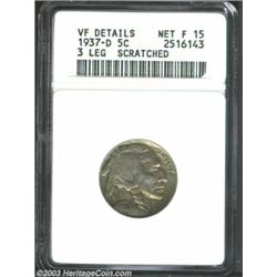 1937-D 5C Three-Legged--Scratched--ANACS. VF Details, Net Fine 15.