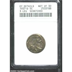 1937-D 5C Three-Legged--Scratched--ANACS. XF Details, Net VF30.