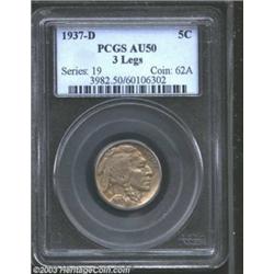 1937-D 5C Three-Legged AU50 PCGS.