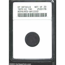 1872-CC 10C --Repaired, Whizzed--ANACS. XF Details, Net VF20.