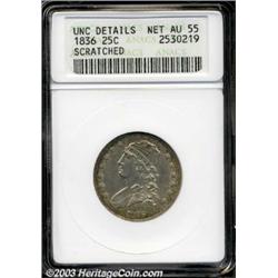 1836 25C --Scratched--ANACS. Unc Details, Net AU55.