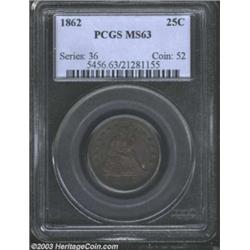 1862 25C MS63 PCGS.