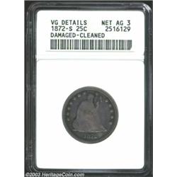 1872-S 25C --Damaged, Cleaned--ANACS. VG Details, Net AG3.
