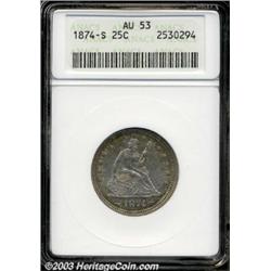 1874-S 25C Arrows AU53 ANACS.
