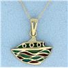 Image 1 : Italian Enamel 14K gold pendant with chain