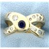 Image 1 : Custom Designer Sapphire and .75 ct Diamond Ring