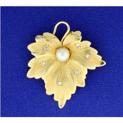 Diamond and Pearl Leaf Pendant/Pin